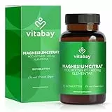 Vitabay Magnesiumcitrat 2556 mg – 180 vegane Tabletten – 400 mg elementares Magnesium pro Tagesverzehrmenge – Vegan & ohne Zusatzstoffe – Laborgeprüft – Vorrate für 3 Monate