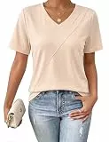 Crewhpo T Shirt Damen Kurzarm Shirts Sommer mit V-Ausschnitt Basic T-Shirts Einfarbige Casual Top Stretch Baumwolle Oberteile Lockeres Elegant Farbe