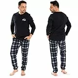 LOREZA ® Herren Schlafanzug Hausanzug Langarm 100% Baumwolle Interlock kariert - M-93377 - XXL