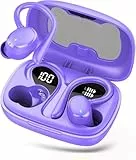 Bluetooth Kopfhörer Sport, Bluetooth 5.3 Kopfhörer Kabellos mit HD Mic,HiFi Stereo Tiefer Bass, 72 Std Spielzeit, Dual LED-Anzeige, IP7 Wasserdicht in Ear Ohrhörer mit Ohrhaken(Lila)
