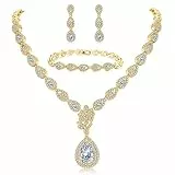 Deyanse Braut Schmuckset, Träne Halsketten für Frauen & Ohrringe Hängend & Armband Set, Gold Hochzeit Schmuckset mit 5A Weiß Zirkonia, Damen Schmuck Set mit Geschenkbox für Braut Liebhaber Frauen