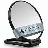 PARSA BEAUTY Stellspiegel mit 3-Fach Vergrößerung – Doppelseitiger, runder Kosmetikspiegel, schwarz, modernes Design für präzises Stylen – Spiegel zum Stellen und Hängen – 14,5 x 14 x 1 cm