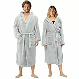 HOMELEVEL Bademantel für Damen und Herren - Flanell Morgenmantel leicht aus Polyester - Sauna Bademäntel - Mikrofaser Saunamantel Robe - Bathrobe Women and Men