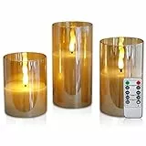 CCLIFE LED Kerzen Set mit Fernbedienung Timer Funktion 300 Stunden flackernde Paraffin Echtwachs,mit Glas