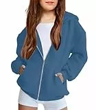 Arshiner Mädchen Kapuzenpullover Kurz mit Reißverschluss Kinder Hoodie Langarm Mode Pullover Herbst Winter Freizeit Langarmshirt für Mädchen 7-8 Jahre Marineblau