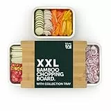 Blumtal Schneidebrett aus 100% Bambus mit 3 Auffangschalen aus Edelstahl (ofengeeignet) - antibakterielles Holz-Brett 40x28,5 cm - Holz-Brettchen - messerschonendes Bambus Schneidebrett