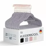 Blumtal Kleiderbügel 20 Stück ohne Clips - Kleiderbügel Samt 360° drehbar und belastbar - Ultra platzsparend und rutschfest - Hangers - Samtbügel Rosegold/Grau