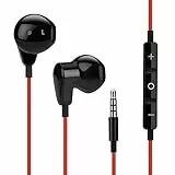 In Ear Kopfhörer Ohrhörer Headset AUX 3,5 mm Jack Klinke mit Mirkofon kompatibel mit iPhone, Samsung Galaxy, Huawei, Sony Xperia, LG, BlackBerry, Asus, Nokia, HTC, etc. in rot schwarz
