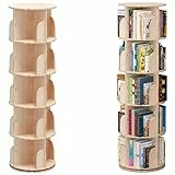 PTUWODS Drehbares Bücherregal, Standregal, 360 Grad, Lagerregal für Bibliothek, Schlafzimmer, Wohnzimmer, multifunktionales Bücherregal Massivholz (5 böden)