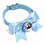 paloli Handmade Cosplay Choker Lolita Kitty Bell Collar with Strap Women Leather Choker Necklace (BLUE)