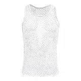 Herren Netz Hemd Transparent Oberteile Tank Top Muskelshirt Sommer ?rmellose Muskel Top Casual T-Shirt Durchsichtig Workout Achselshirt Weste Atmungsaktiv Unterhemd Unterw?sche Gogo Clubwear Wei? L