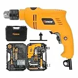 Hoteche 101Pcs 13mm 600W Schlagbohrmaschine Set - Anwendbar auf für Ziegel, Beton, Stein und Holz - Mit BMC Box - Gelb