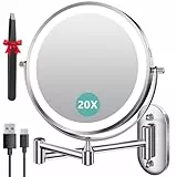 Auxmir Kosmetikspiegel mit Beleuchtung, 1X/20X Wiederaufladbar Schminkspiegel, 3200mAh Rasierspiegel Wandmontage, Dimmbar Vergrößerungsspiegel mit 3 Lichtfarben, 360° Drehbar für Badezimmer