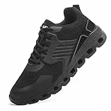 Furuian Stahlkappen-Sneaker für Herren und Damen, leichte Sicherheitsschuhe, bequem, pannensicher, Schlupfschuh, unzerstörbare Arbeitsschuhe, Schwarz, 12.5 Women/11 Men