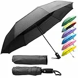 ZENO Regenschirm Taschenschirm Kompakt – Automatik Windfest Klein, Faltbarer Reise-Regenschirm für Damen & Herren, Stabil mit 9 Fiberglas-Rippen, Wasserabweisend Teflon, Schwarz