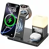 Augnner Induktive Ladestation für iPhone 16/15/14/13/12/11 Serie, 6 in 1 Kabelloses Ladegerät mit Nachttischlampe und Wecker, Wireless Charger Kompatibel AirPods 4/3/2/Pro