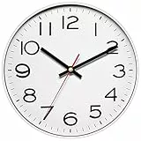 NUOVO Wanduhr, Metallrahmen mit Glasabdeckung, mit leisem, tickendem Uhrwerk, Quarz-Wanduhr, modernes Quarz-Design, dekorativ, für Innen- und Küche, 25,4 cm (Silber)