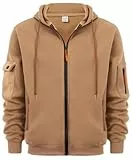 Ophestin Herren-Kapuzenpullover mit durchgehendem Reißverschluss, Fleece-Hoodie mit Reißverschlusstaschen, khaki, XL