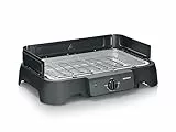 Severin Elektrogrill, Temperaturen 35-200 Grad Celsius, schnelles Aufheizen, 38x22 cm, Tischgrill mit Auffangschale, Edelstahl-Grillrost, Balkongrill, einfache Reinigung, 2000W, schwarz, PG 8593