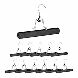 Relaxdays Hosenspanner Holz, 12 Stück, 360° drehbarer Haken, Filzschutz, HBT 17 x 25 x 2,3cm, Kleiderbügel Hose, schwarz