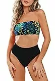 Viottiset Damen Strand Bandeau Zweiteilig Bikini Set Hoher Taille Badeanzug Abnehmbare Träger Sexy Push-Up Padded Türkis M