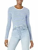 Amazon Essentials Damen Langärmeliges T-Shirt mit Rundhalsausschnitt in klassischer Passform (erhältlich in Übergröße), Blau-Weiß gestreift, Größe L