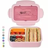 BIBURY Brotdose Lunchbox Erwachsene & Büro 1400ml, auslaufsichere, Große Bento Box mit 3 Fächern & Besteck, mikrowellengeeignet für Schule Arbeit Männer Frauen & Kinder (Rosa)