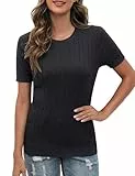 Totatuit Elegant Tops Damen Pullover Damen T-Shirt Kurzarm Strick Oberteile Pullover Kurz Pulli Rundhals Pullover Schwarz S