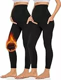 Missluck Umstandsleggings Blickdicht Damen Schwangerschaft Leggings Lang Mammy mit Taschen für Yoga(Schwarz*2-Thermo,M)