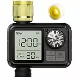 Xtsuen Bewässerungscomputer, Bewässerungsuhr mit Regenverzögerung/Automatischem & Manueller Modus, IPX5 Wasserdicht/Großbild LCD-Display Wasser Zeitschaltuhr für Garten Rasen 1T