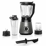 Bosch Standmixer, Smoothie Maker, 30,000 U/min, 1200 W, Edelstahl-Messer, 1,5l ThermoSafe Glasbehälter, 0,6l ToGo-Flasche, Zerkleinerer, Made in Europe, VitaPower Serie 4 MMB6177S