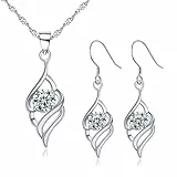 Deyanse Schmuckset Silber 925 Damen, 925 Sterling Silber Schmuck Set mit Cubic Zirkonia, 45+5 cm Silberkette mit Engelsflügel Anhänger, Flügel Ohrringe Hängend Ohrhänger, Brautschmuck mit Geschenkbox