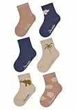Sterntaler Socken 6er Pack Elefant – Baby- und Kinder-Socken im 6er Pack mit Umschlag, Innenfrottee, Elefant-, Blätter-, Rippen-, Palme- & Nashorn-Motiv, Beige, Größe 22
