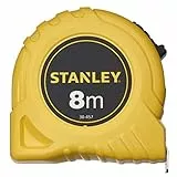Stanley Bandmaß Basic, 0-30-457 (8m Länge, Maßband mit robusten Kunststoff-Gehäuse, 25mm breit, Endhaken zweifach vernietet, mit Gürtelclip, Feststeller & automatischen Rücklauf)