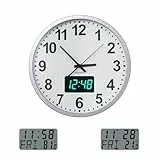 KWANWA Moderne Wanduhr ohne Tickgeräusche • Digitale LCD/LED-Anzeige • Kalender & Temperatur • Batteriebetrieb • 30,5cm • 12h Format,Perfekt für Küche, Schlafzimmer & Büro