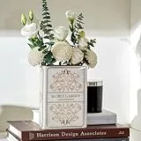 DN DECONATION Buchvase Keramik Deko, Weiß und Gold Büchervase Kleine, Blumenvase Buchförmige Retro für Bücherregal, Büro, Tischdeko, Geschenk für Buchliebhaber