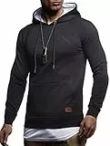 Leif Nelson Herren Kapuzenpullover Slim Fit Baumwolle-Anteil Moderner weißer Herren Hoodie-Sweatshirt-Pulli Langarm Herren schwarzer Pullover-Shirt mit Kapuze LN8125 Schwarz 2in1 Medium