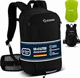 SASMO® Fahrradrucksack (Schwarz) 14+3l mit Thermofach, Hüftflügel & Helmnetz | MTB Rucksack - Ultraleicht 560g | Fahrrad Rucksack - inkl. Regenschutz & Handytasche | Fahrradrucksack Herren & Damen