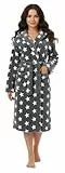 Brandsseller Damen Bademantel mit Sternen S/M – Weicher Morgenmantel aus Mikrofaser mit Kapuze – Öko-Tex zertifiziert – Perfekt für Zuhause & Wellness – Grau/Weiß