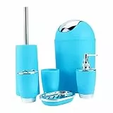 FTVOGUE Badezimmer-Zubehör-Set, 6-teilig, Zahnputzbecher, Zahnbürstenhalter, Abfalleimer, Seifenschale, Spender für Hoem Badezimmer, Hotel, Blau