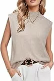 Arach&Cloz Tops Damen Wolle Blend Leichte Tank Top Ärmellos Strick Pullunder Sommer Herbst Pullover für Casual Work (Apricot,Small)