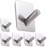 RICOO 6 x Edelstahl Haken selbstklebend MH021-6 Klebehaken Badezimmer Handtuchhaken ohne Bohren Kleiderhaken zum Kleben Badhaken Metallhaken zum Einhängen Badezimmerhaken Wandhaken Bad