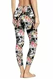 Loveternal Leggings Halloween Kostüm Damen Totenkopf Blumen Druck Hose Lange Skelett Stretch Sporthose Blickdichte Winter Fitness Tights Geschenke für Frauen S