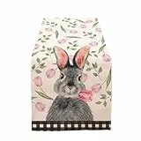 Kielsjajd TischläUfer Ostern, Tarklanda Hase Frohe Ostern Tischläufer Rosa Gitter Waschbar Frühling Küche Esstisch Dekoration Ostern Tischdekor für drinnen draußen Urlaub Party (A-019, 33x183 cm)