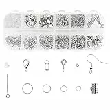 Schmuckherstellung Set, 800 Stk Schmuck Basteln zubehör Starter Kit mit Sprung Ringe und Karabinerverschluss Ohrringhaken usw, für DIY Bastelbedarf und Reparatur Halskette, Armband, Ohrringe (Silber)
