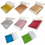 BEPSYOM 90 Stück Imitation Blattgold Goldfolie Gold Blatt für Gemälde Kunsthandwerk Nageldeko Möbel (9x9cm) (Mehrfarbig)