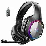 EKSA E1000BT Wireless Gaming Headset für PS5/PS4/PC/Switch/Mac, Bluetooth 5.4 Gaming Kopfhörer Kabellos mit Mikrofon 7.1 Surrond Sound,120 Stunden Akkulaufzeit, RGB, 2,4GHz USB PC Headset