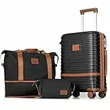 Joyway Koffer Reisekoffer von ABS Hartschalen Erweiterbar Trolley Kofferset mit TSA Schloss und 4 Rollen Der Handgepäck Sets Enthält 1 Reisetasche und 1 Kulturbeutel Schwarz