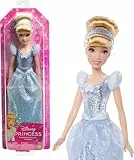 Mattel DISNEY Prinzessin Cinderella - Bewegliche Puppe mit glitzerndem Outfit, abnehmbaren Schuhen und Diadem, kämmbares Haar für Frisierspaß, für Kinder ab 3 Jahren, HLW06