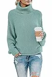 Imuedaen Pullover Damen Elegant Winter Rollkragenpullover Strickpullover Grobstrickpullover Casual Lose Langarm Pulli Oberteile (C Hellblau, L)